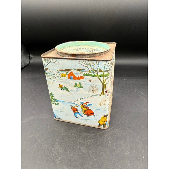 Vintage Waleeco Hard Candy Winter Scene Advertising Tin Can Box - D5 - Picture 9 of 9